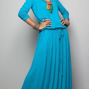 dress maxi aqua turquoise light sleeve