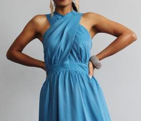 Maxi Dress - Cross over dress with pleated skirt : True Elegance Collection II