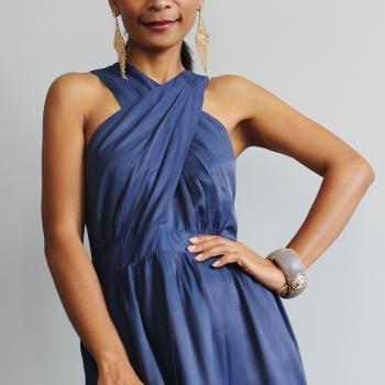 Navy Blue Maxi Dress - Cross over dress with pleated skirt : True Elegance Collection II