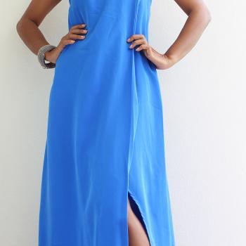 Blue One Shoulder Dress with high split - Blue Halter Dress : Classic Collection