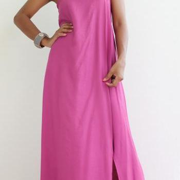 Maxi Dress with high split - Fuchsia Halter Dress : Classic Collection