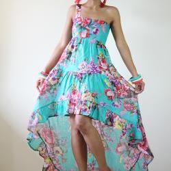 Boho Maxi dress Short Front Long Back Floral Summer Dress