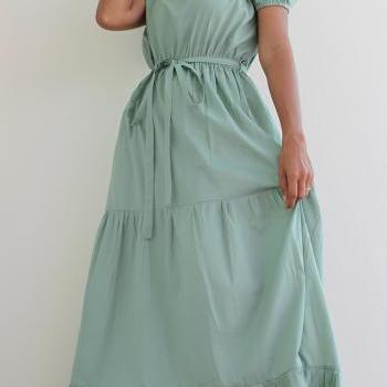 Sage Bridesmaids Dress - Cap Sleeve Maxi Dress : Women in Love Collection