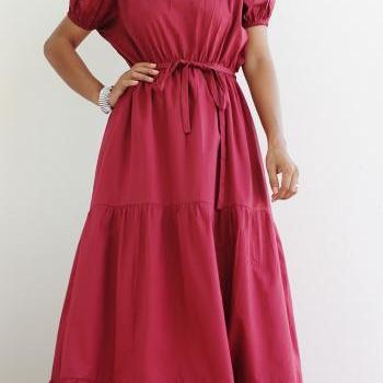 Wine Red Dress - Cap Sleeve Maxi Dress Bridesmaid Dress : Women in Love Collection